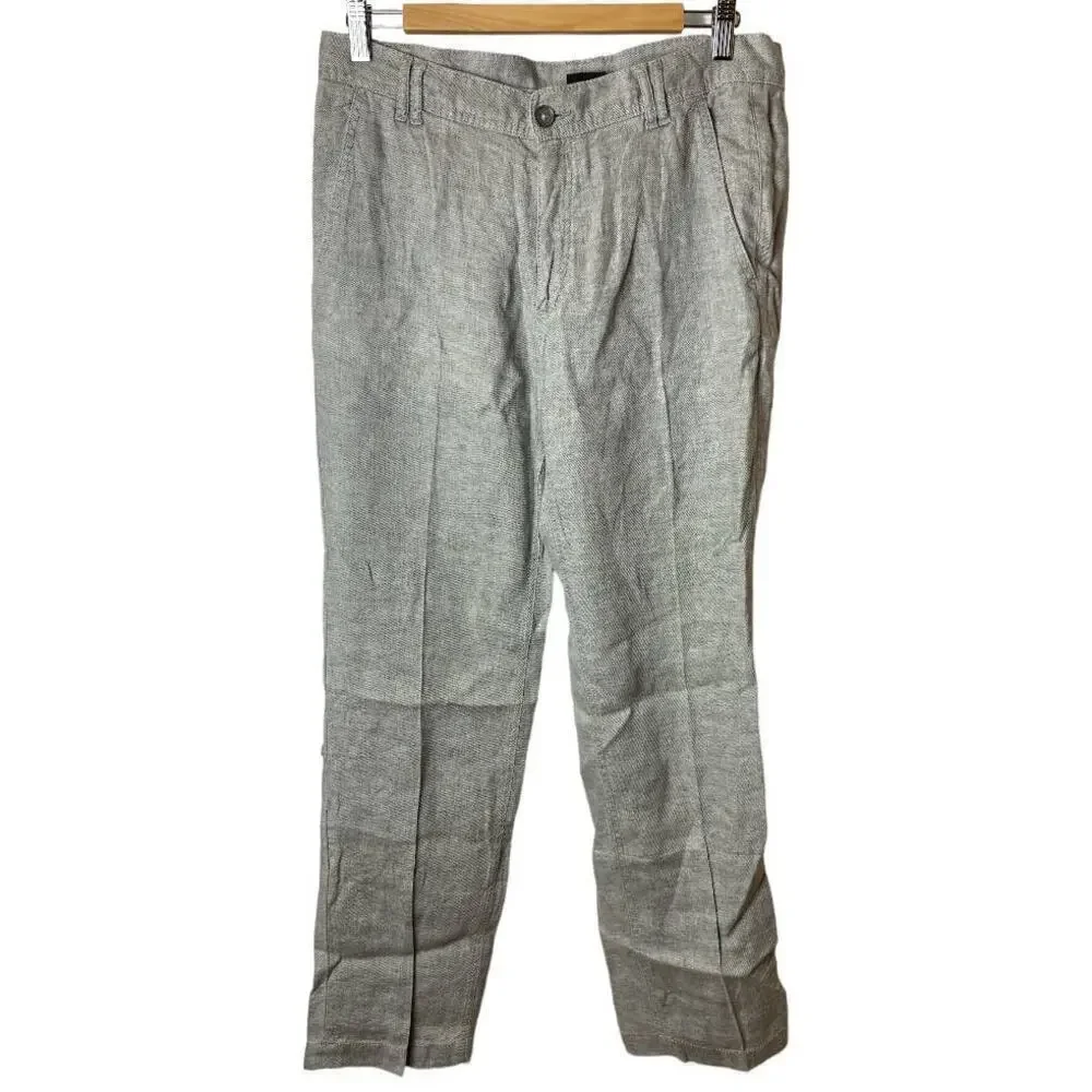 H&M Grey Straight 100% Linen Straight Leg Pants Women's Size 32R